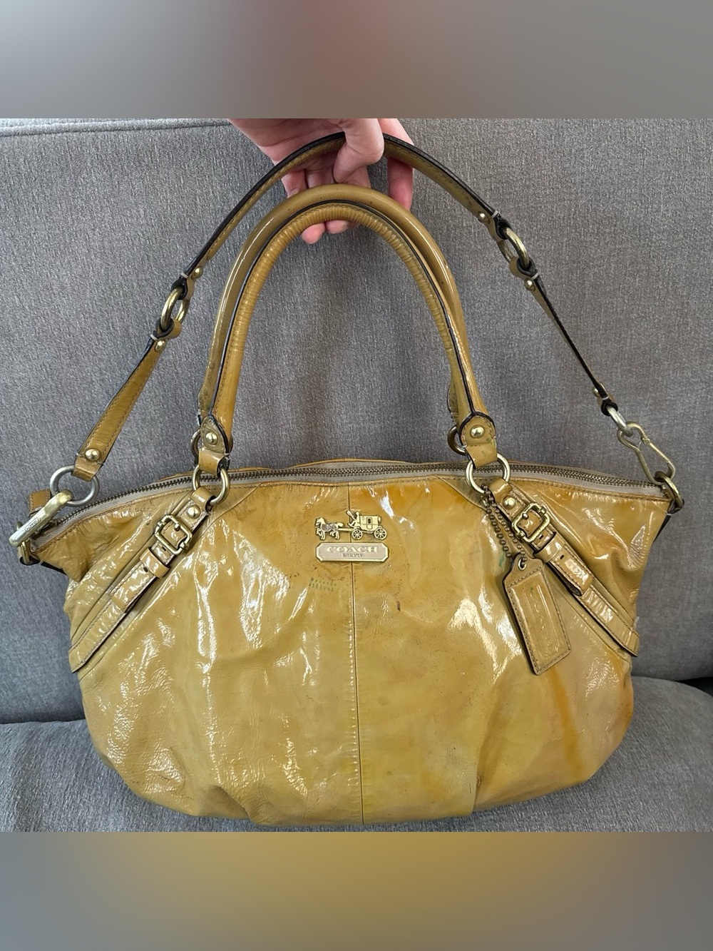 Vintage Coach bag Glossy Patent Leather Shoulder Bag in Mustard